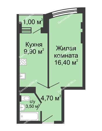 1 комнатная квартира 35,5 м² - ЖК Дом 35 Линия