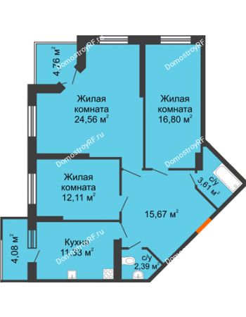 3 комнатная квартира 90,89 м² - ЖК Сограт