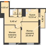 2 комнатная квартира 68,76 м² в ЖК Циолковский, дом № 6 - планировка