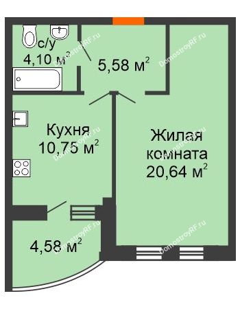 1 комнатная квартира 43,36 м² в ЖК Вознесенский, дом 2 этап