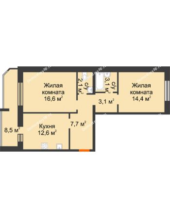 2 комнатная квартира 68,1 м² в ЖК Острова, дом 4 этап (второе пятно застройки)