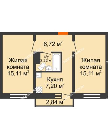 2 комнатная квартира 47,36 м² в ЖК Корабли, дом № 9-2