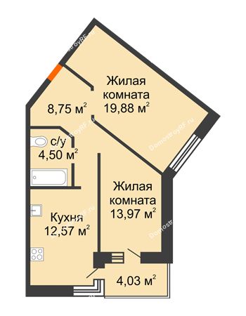 2 комнатная квартира 62,69 м² в Жилой район Волгарь, дом № 1