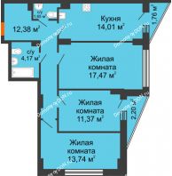 3 комнатная квартира 76,42 м² в ЖК Рубин, дом Литер 3 - планировка