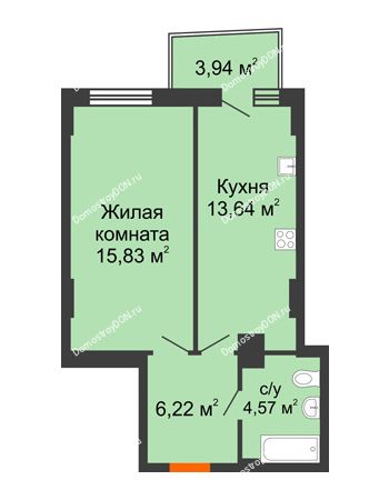 1 комнатная квартира 40,82 м² в ЖК Сердце Ростова 2, дом Литер 8