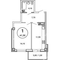 1 комнатная квартира 41,3 м² в ЖК Лебедь, дом № 50 - планировка