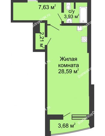 Студия 46,04 м² в ЖК Тихий Дон, дом № 2