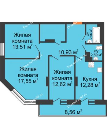 3 комнатная квартира 83,94 м² - ЖД Камертон